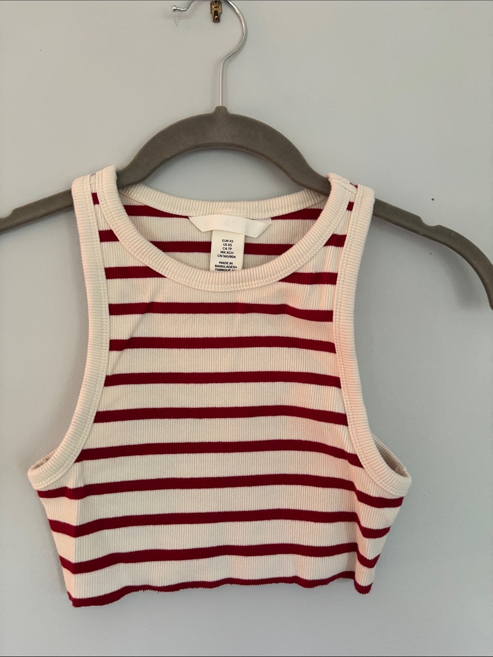 H&M White and Red Striped Ribbed Crop Tank